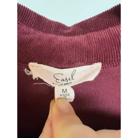 Corduroy Burgundy Velvety Shacket Raw Hem Alternative Grunge Barn Medium - Picture 9 of 9